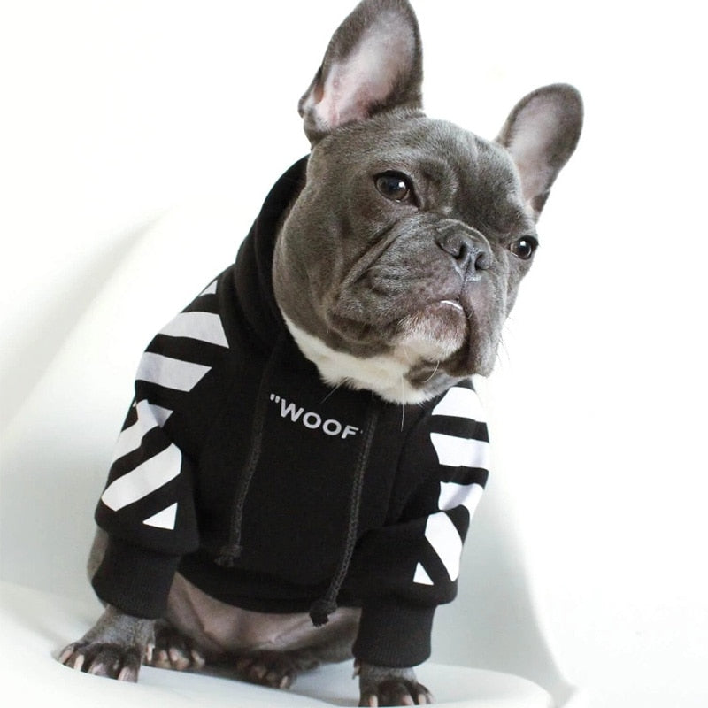 WOOF Dog Hoodie Stripes