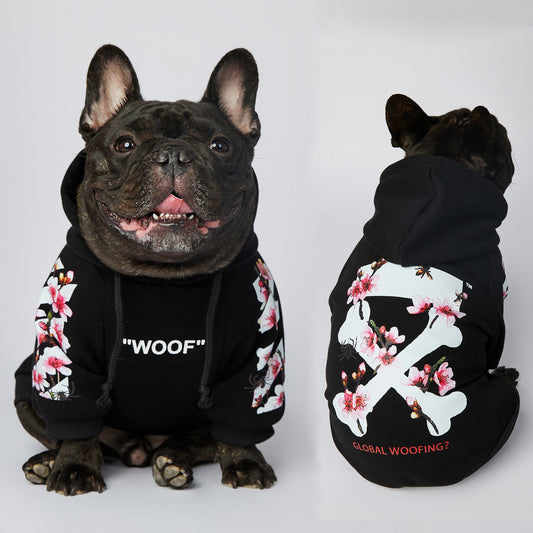 WOOF Dog Hoodie Flowers